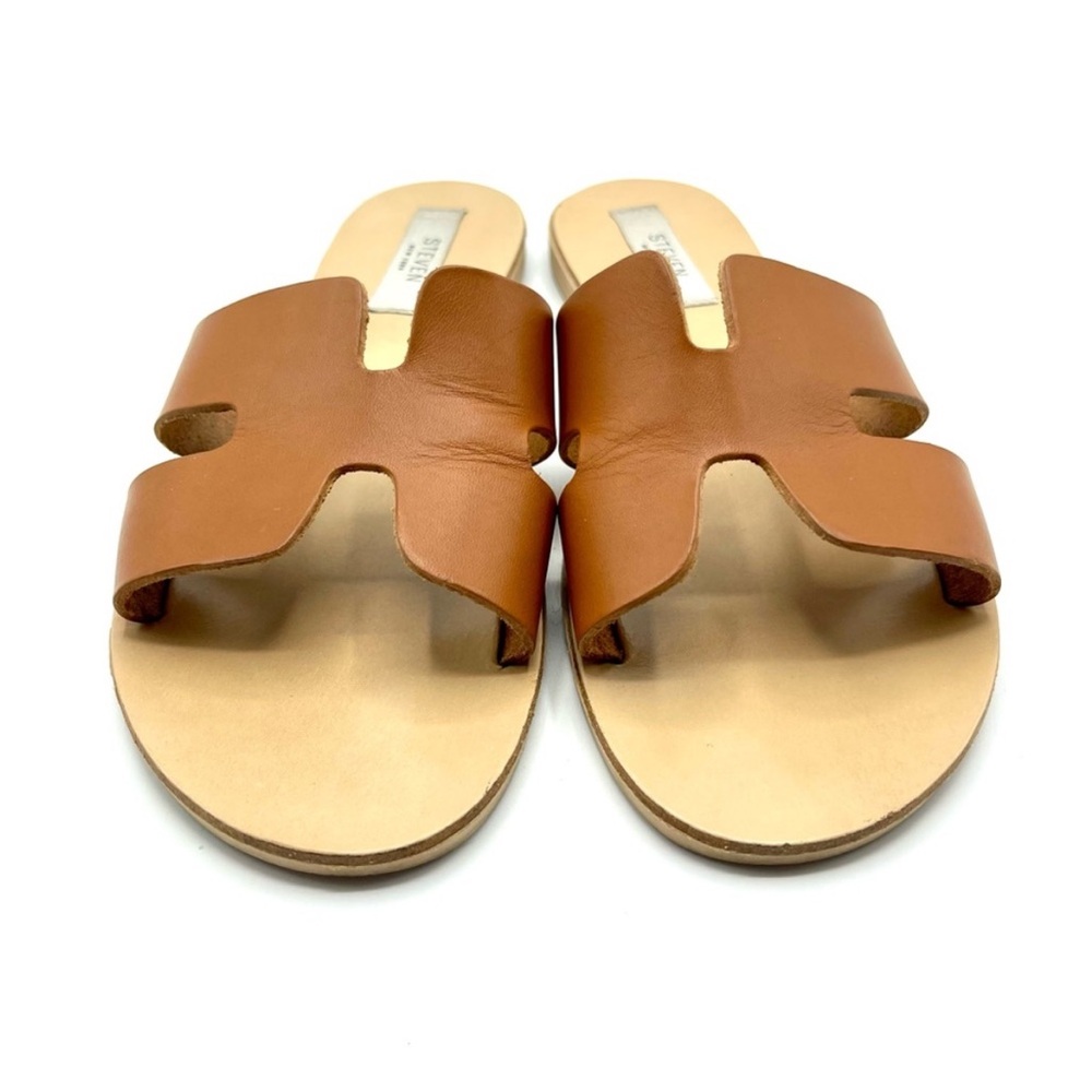Elegant Tan Leather Slide Sandals